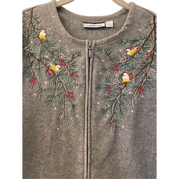 Croft and borrow fleece full zip embroidered bird sweater/jacket size small  - Picture 1 of 5